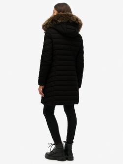 Superdry Fuji Faux Fur Hood Mid Length Coat, Black - view 2, Black