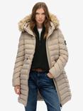 Superdry Fuji Faux Fur Hood Mid Length Coat, Chateau Gray