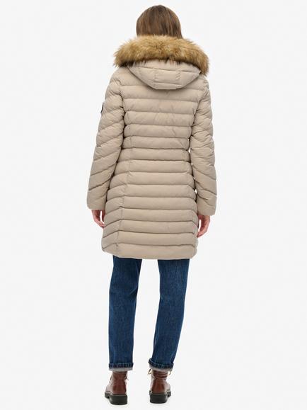Superdry Fuji Faux Fur Hood Mid Length Coat, Chateau Gray - view 2, Chateau Gray