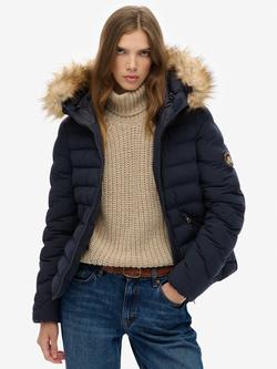 Superdry Fuji Faux Fur Hood Padded Jacket, Eclipse Navy