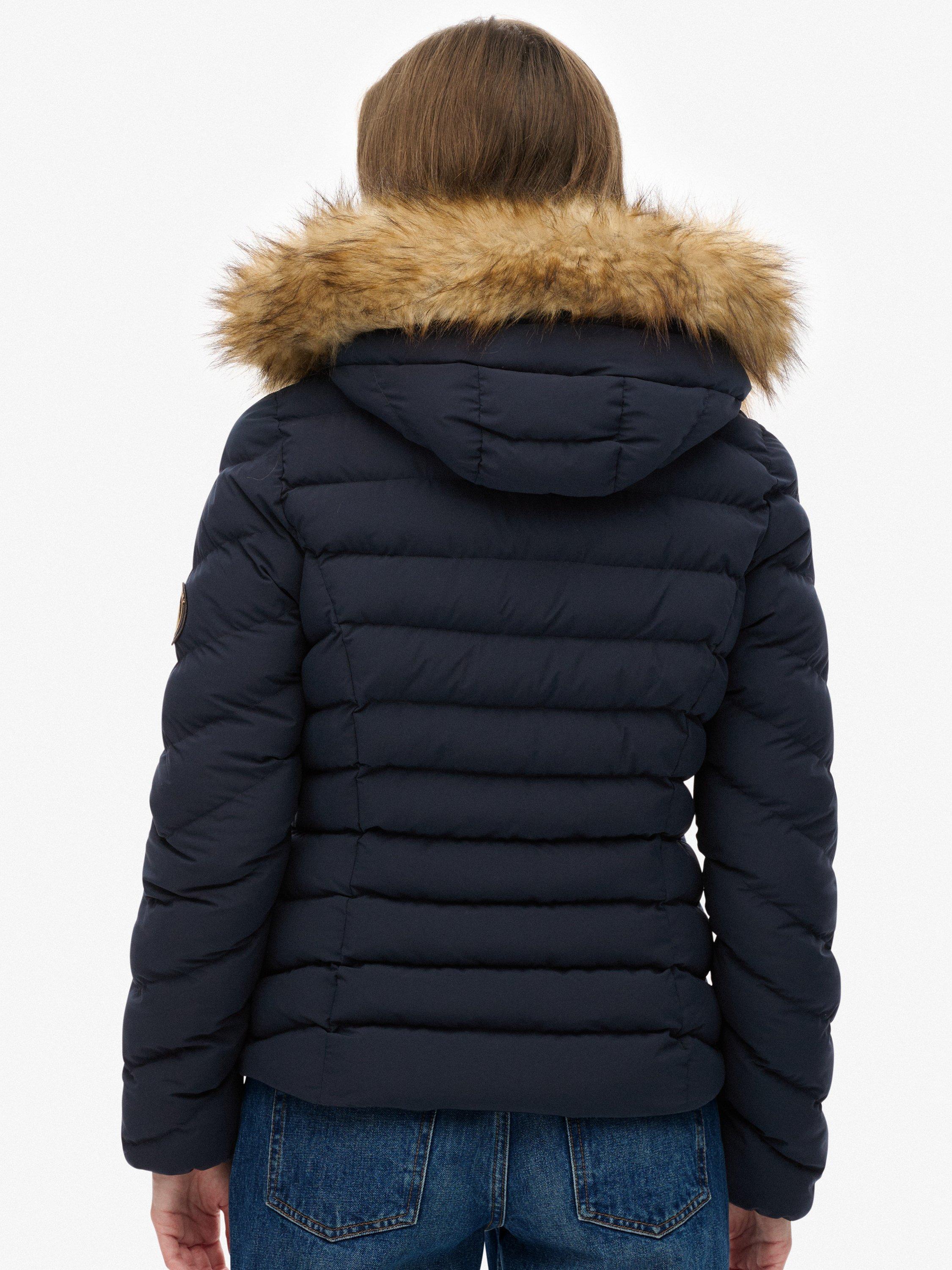 Product image 2 of 7, which shows Superdry Fuji Faux Fur Hood Padded Jacket, Eclipse Navy, 16