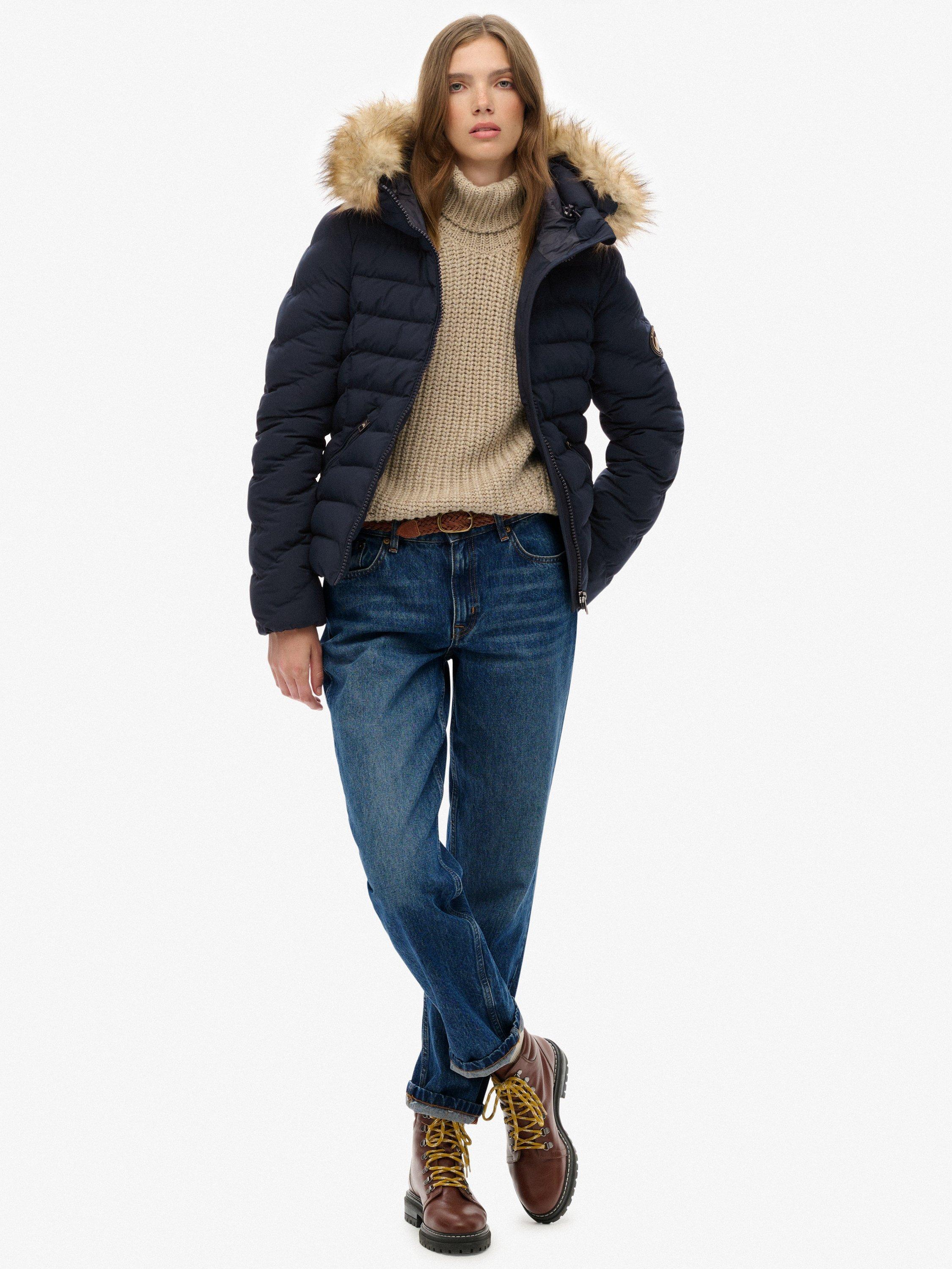 Product image 3 of 7, which shows Superdry Fuji Faux Fur Hood Padded Jacket, Eclipse Navy, 16