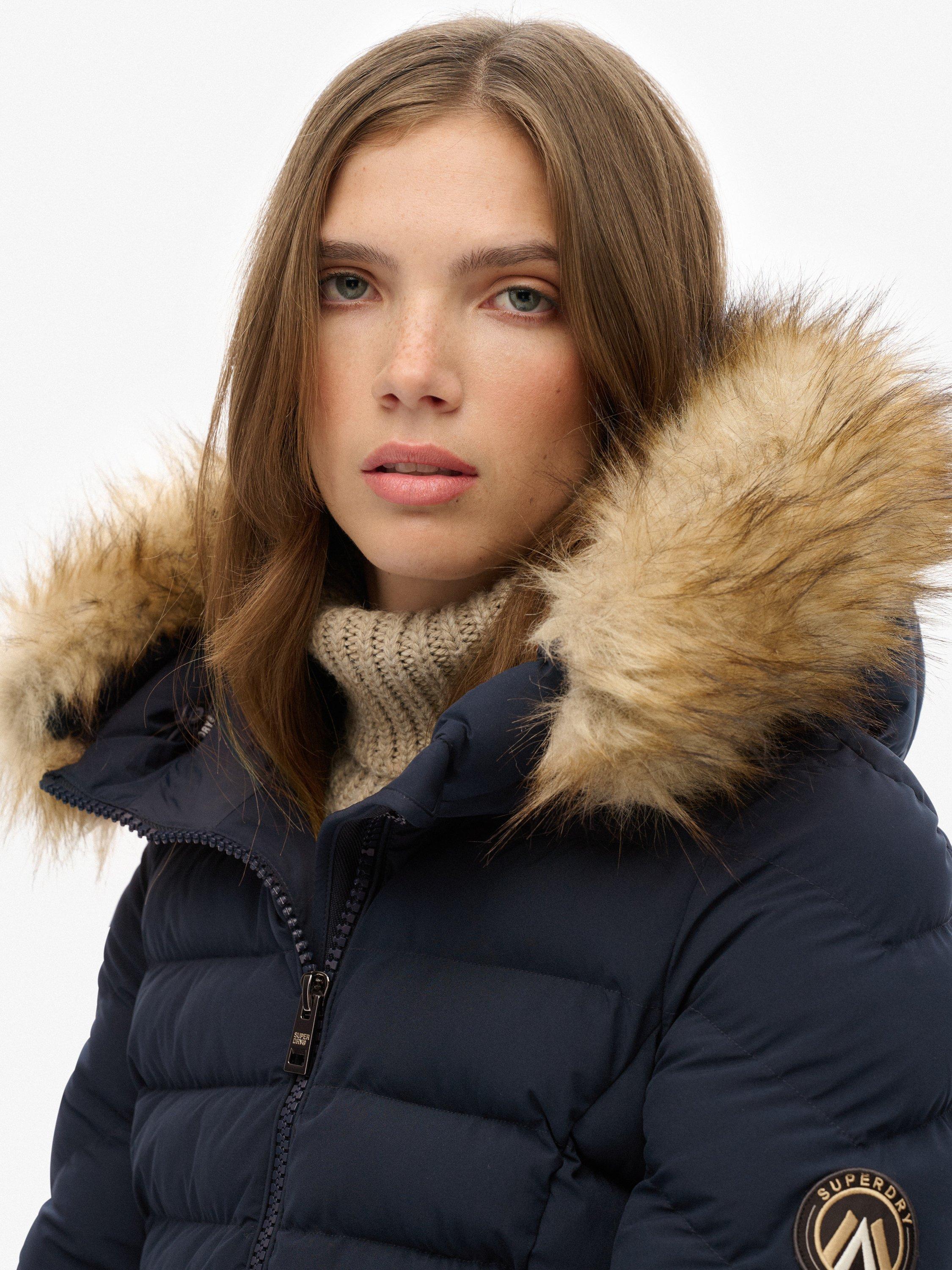 Product image 5 of 7, which shows Superdry Fuji Faux Fur Hood Padded Jacket, Eclipse Navy, 16