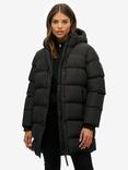 Superdry Hooded Sports Puffer Mid Length Jacket, Black