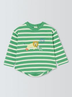 John Lewis Baby Lion Stripe Long Sleeve T-Shirt, Green, Green