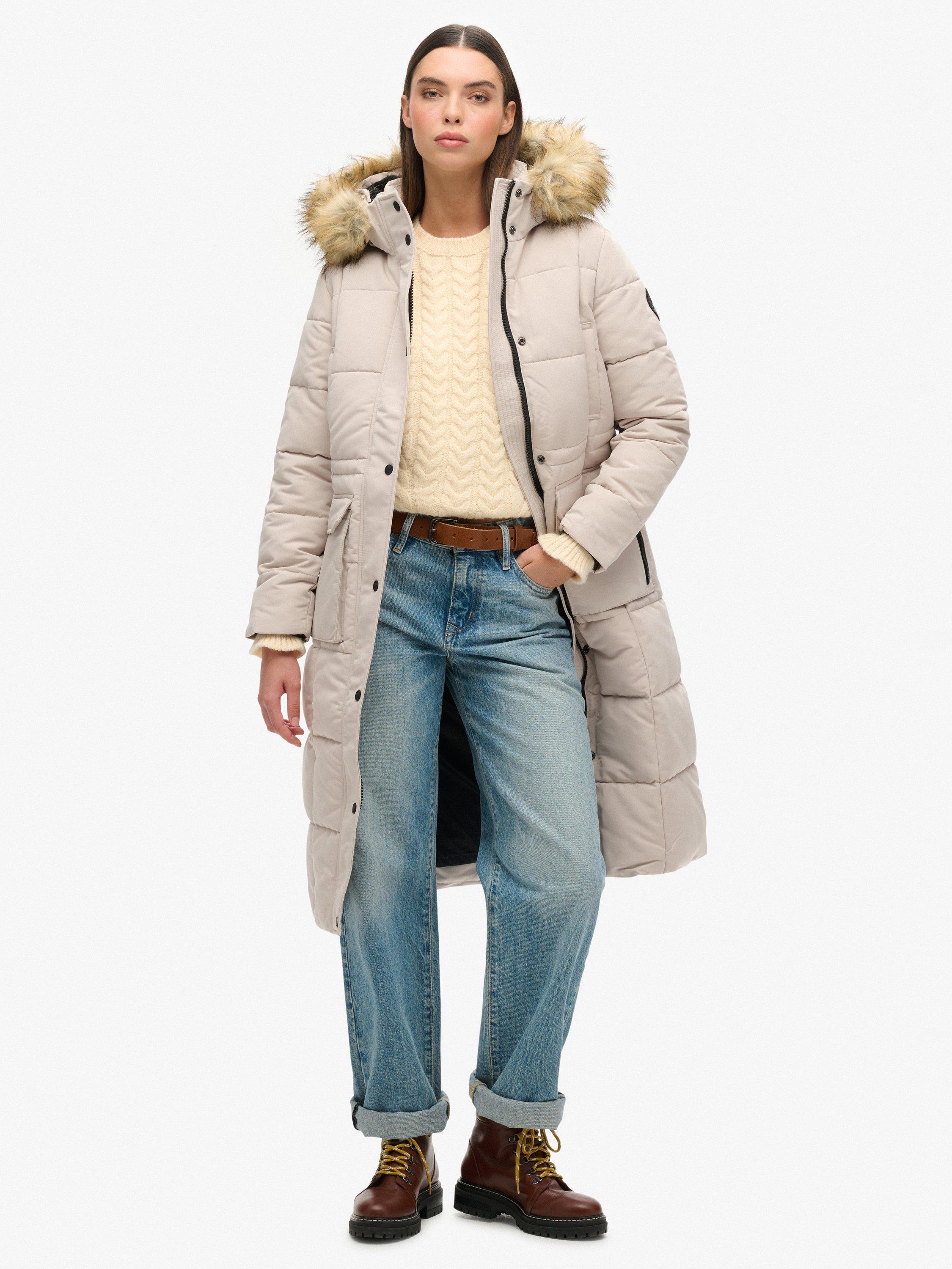 Product image 1 of 5, which shows Superdry Everest Longline Puffer Coat, Chateau Grey, 16