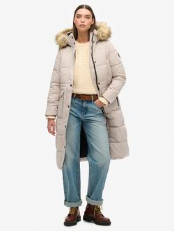 Superdry Everest Longline Puffer Coat, Chateau Grey, Chateau Gray