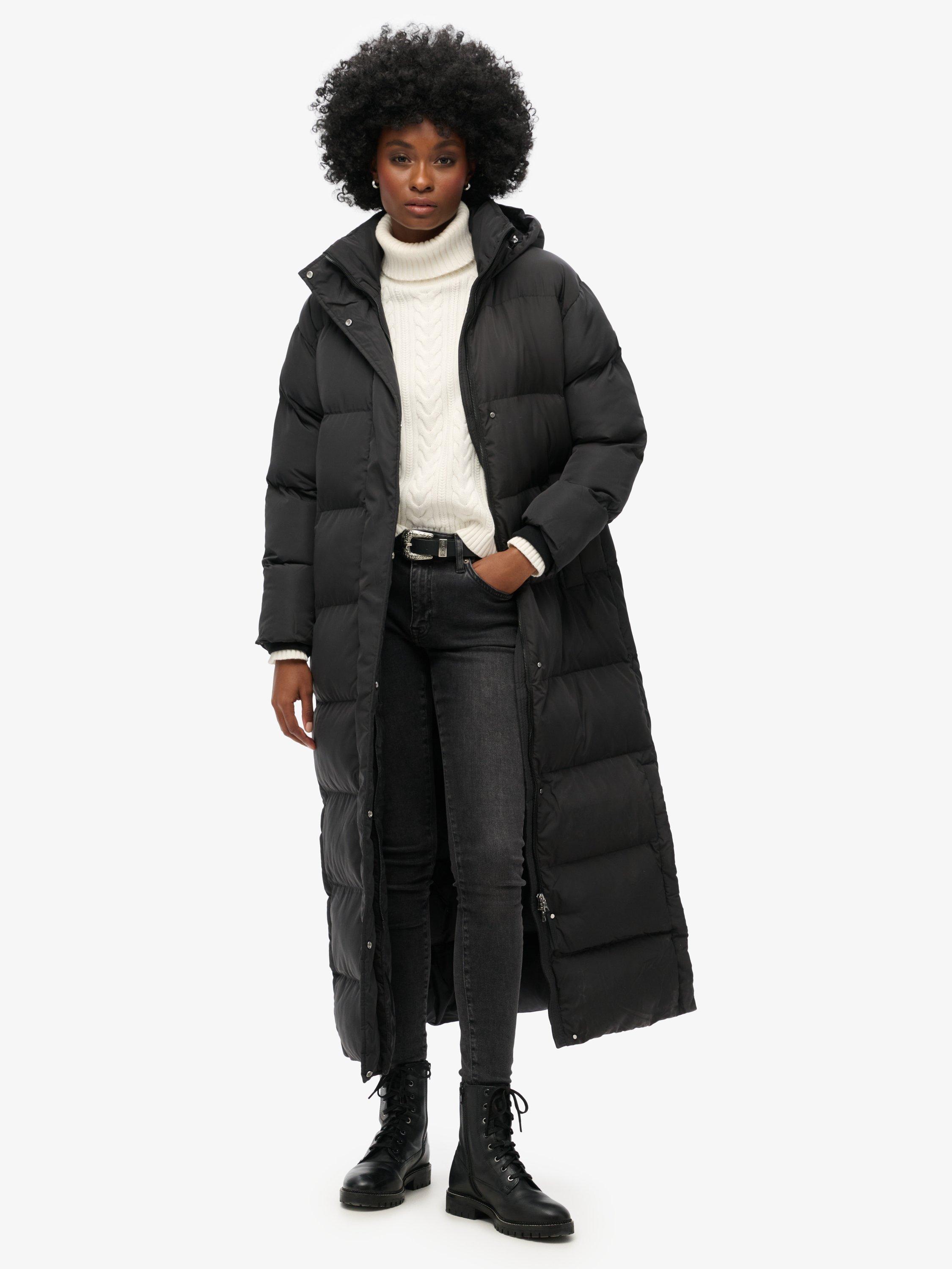 Product image 1 of 5, which shows Superdry Maxi Hooded Puffer Coat, Black, 12