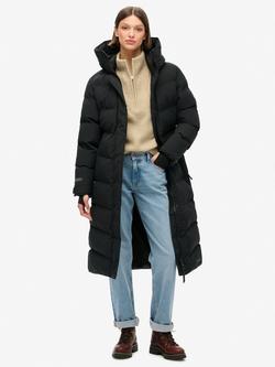 Superdry City Chevron Padded Longline Jacket, Black, Black