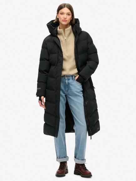 Superdry City Chevron Padded Longline Jacket, Black, Black