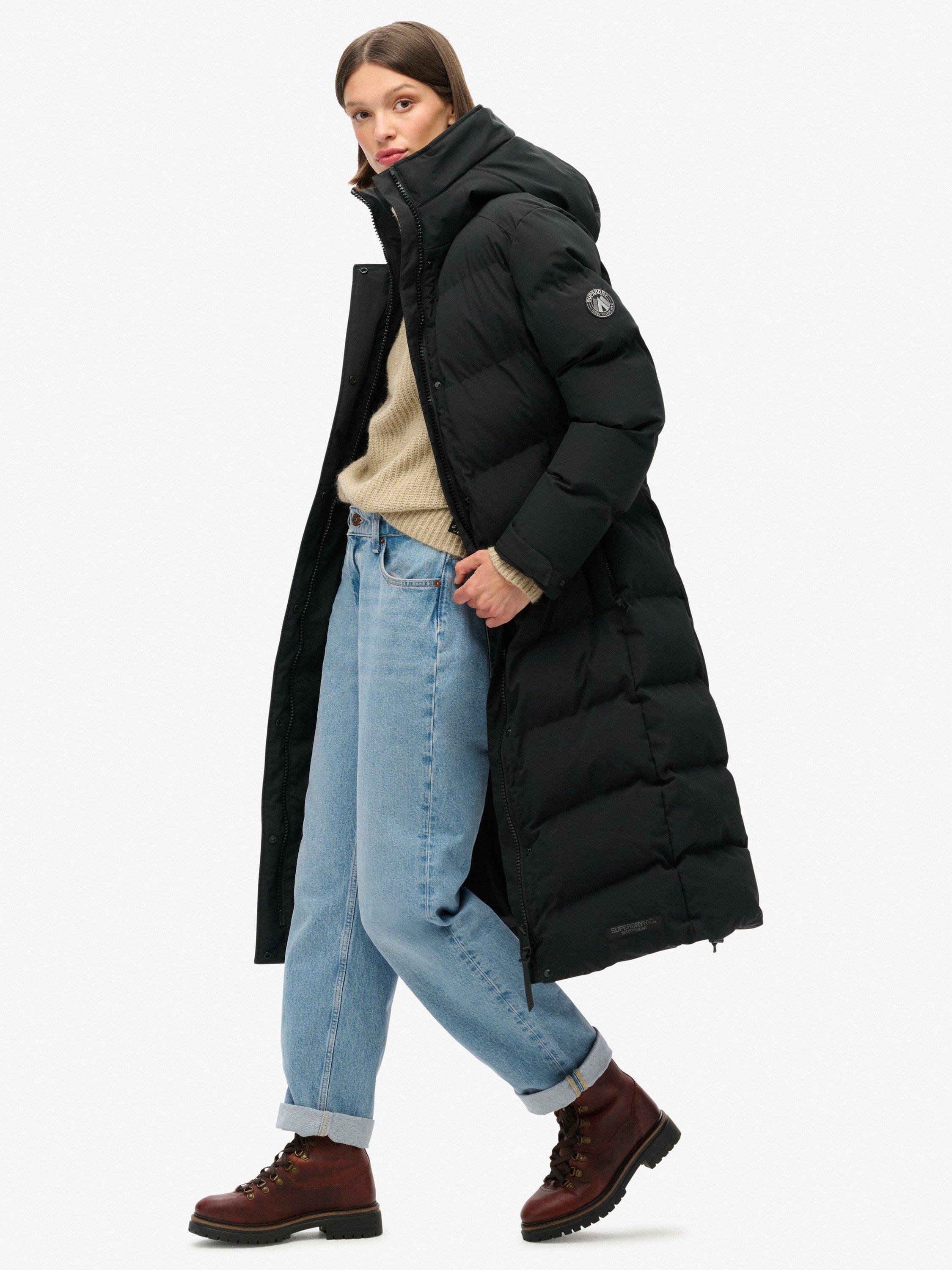 Product image 3 of 5, which shows Superdry City Chevron Padded Longline Jacket, Black, 8