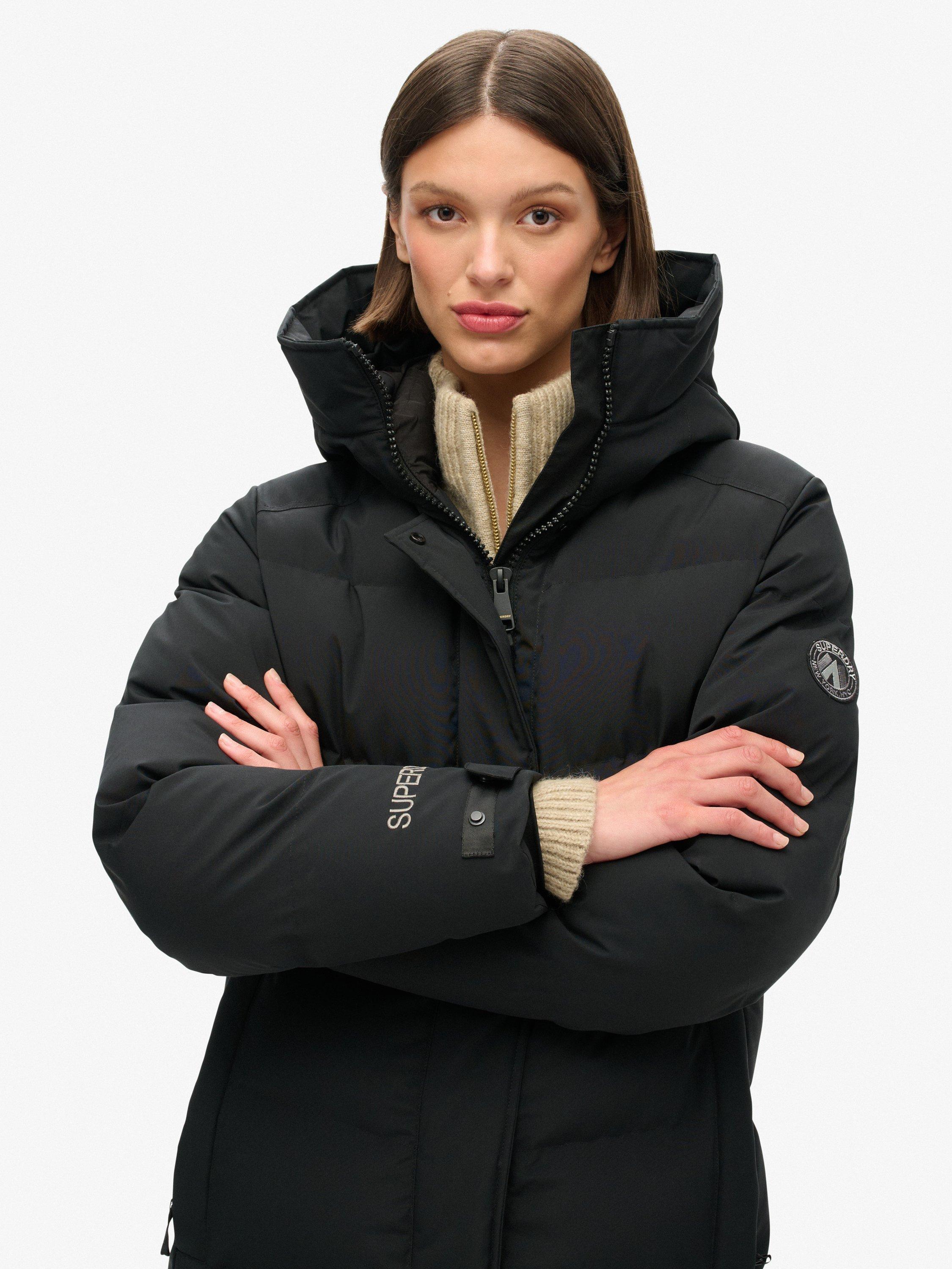 Product image 4 of 5, which shows Superdry City Chevron Padded Longline Jacket, Black, 8