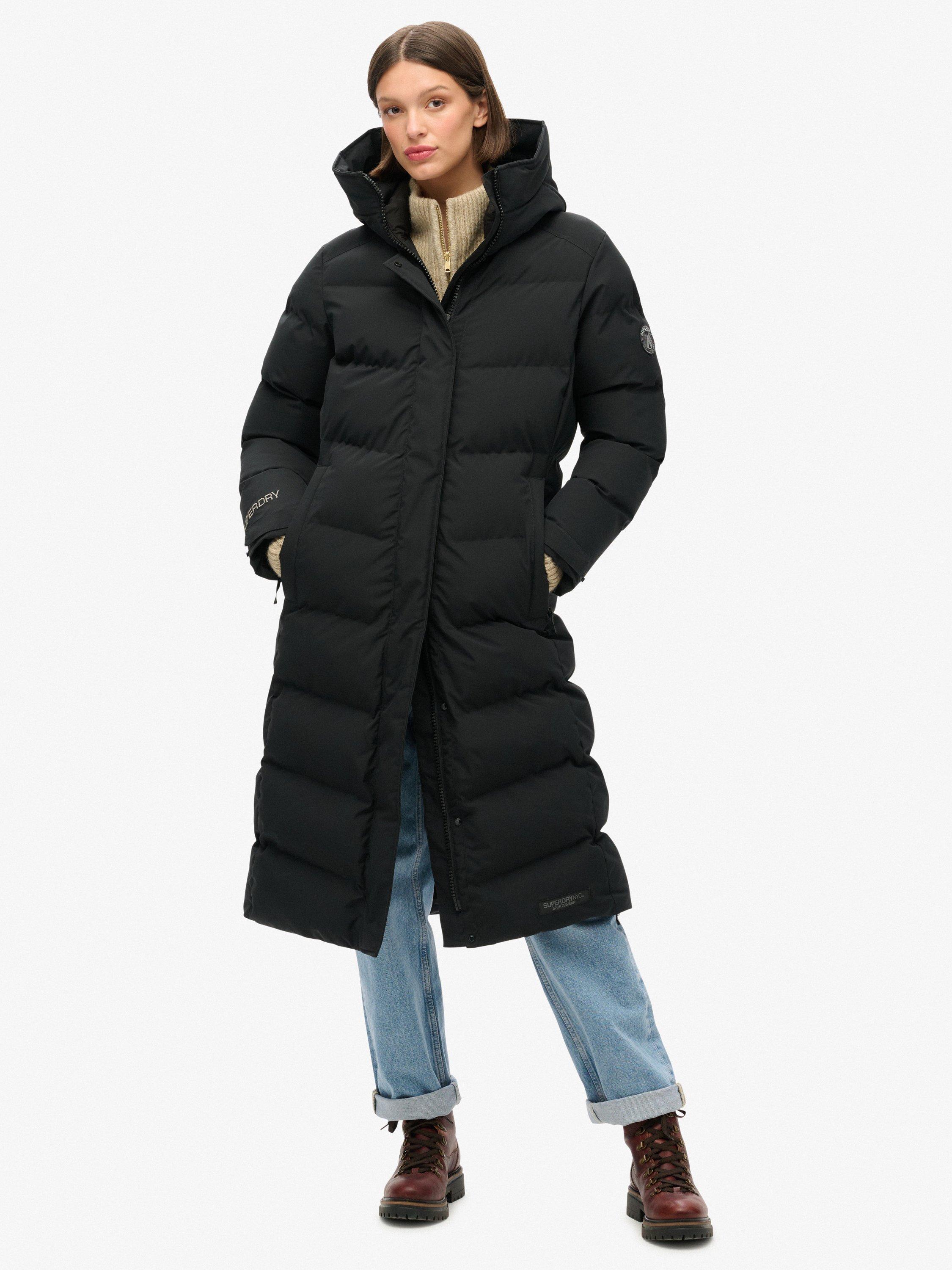 Product image 5 of 5, which shows Superdry City Chevron Padded Longline Jacket, Black, 8