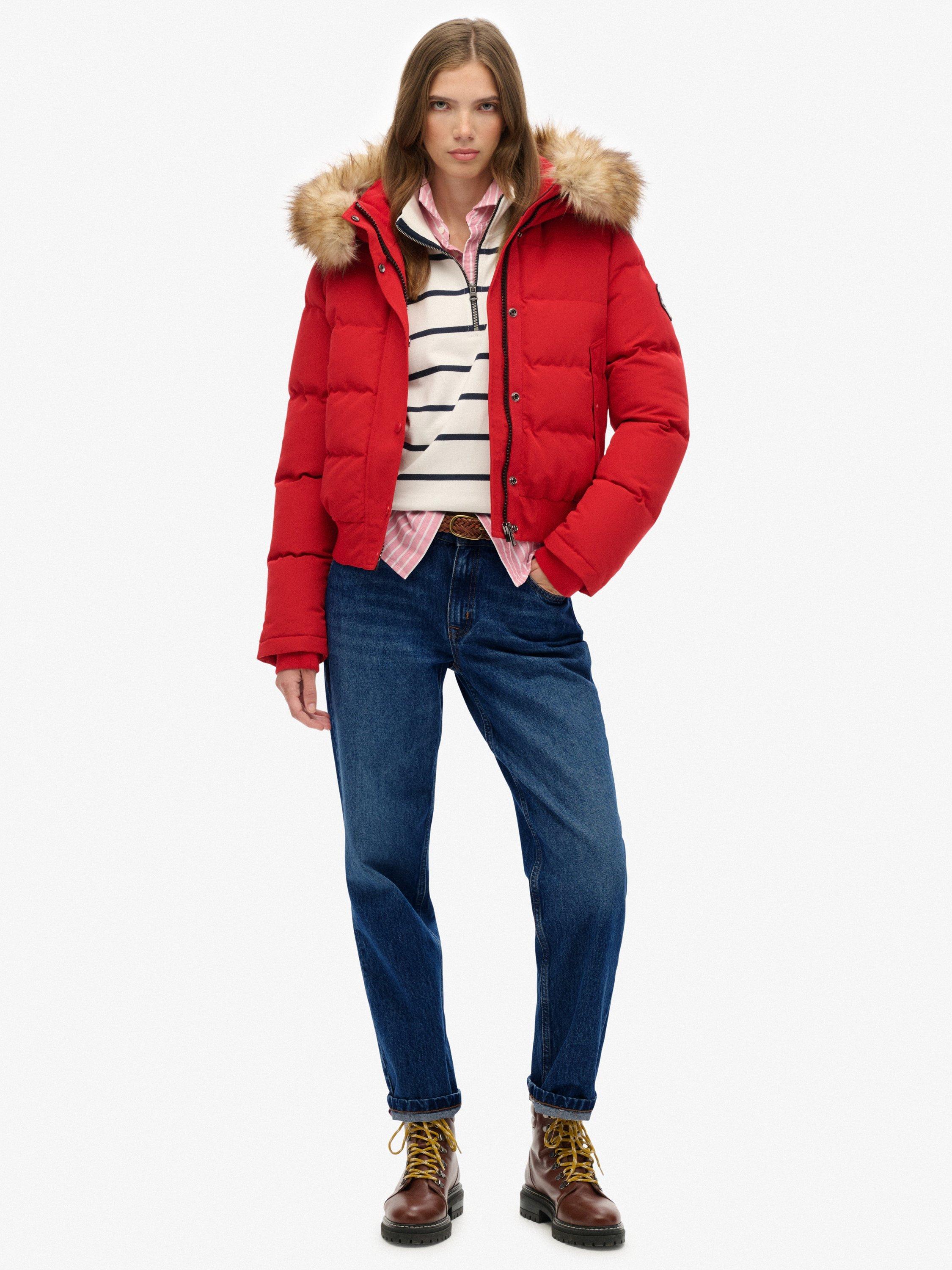 Product image 3 of 7, which shows Superdry Everest Hooded Bomber Jacket, Varsity Red, 12