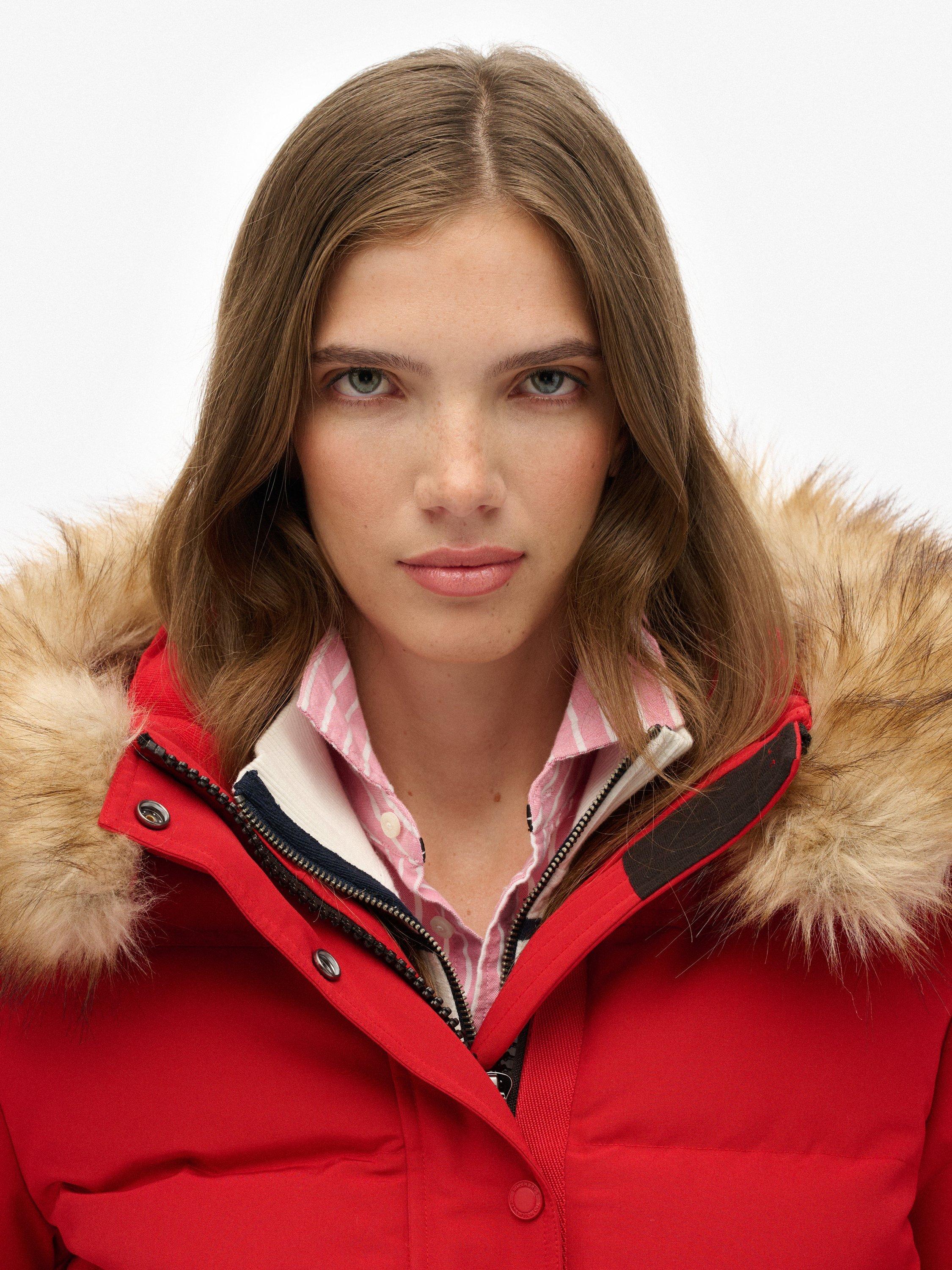 Product image 4 of 7, which shows Superdry Everest Hooded Bomber Jacket, Varsity Red, 12