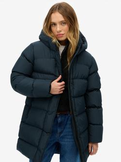 Superdry Hooded Sports Puffer Mid Length Jacket, Blueberry Navy, Blueberry Navy