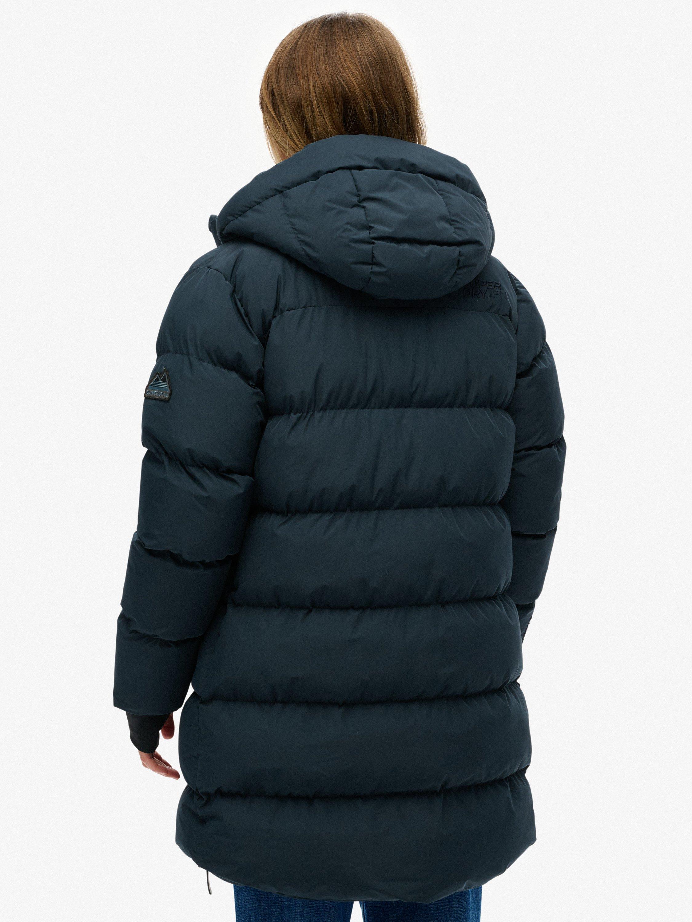 Superdry Hooded Sports Puffer Mid Length Jacket, Blueberry Navy