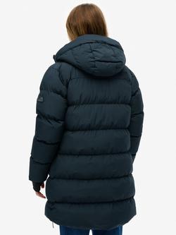 Superdry Hooded Sports Puffer Mid Length Jacket, Blueberry Navy - view 2, Blueberry Navy