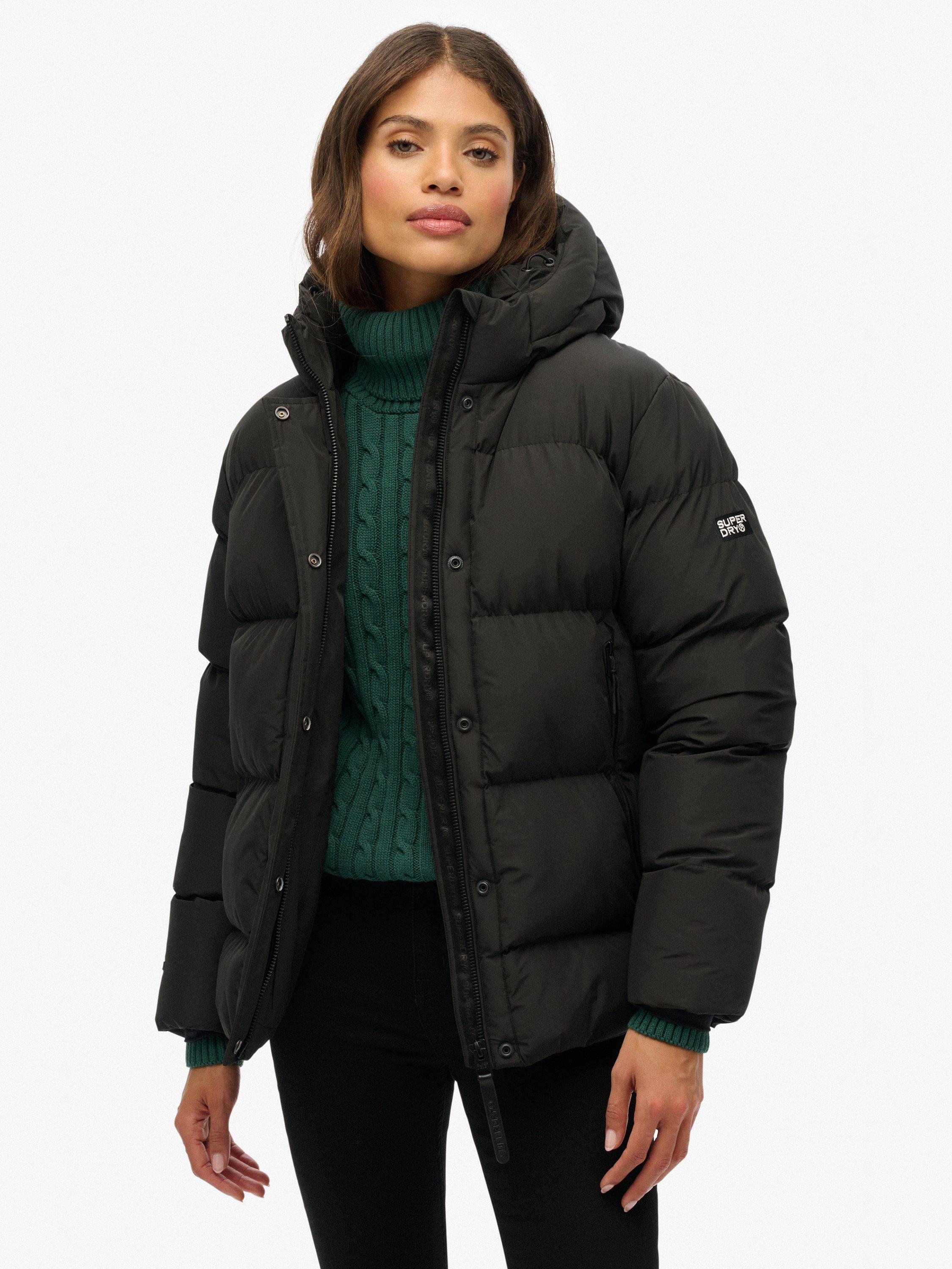 Product image 1 of 7, which shows Superdry Hooded 5 Baffle Sports Puffer Jacket, Black, 10