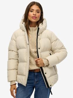 Superdry Hooded 5 Baffle Sports Puffer Jacket, Oat Bran, Oat Bran