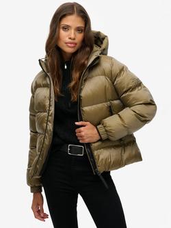 Superdry Hooded Luxe Sports Puffer Jacket, Khaki Sheen, Khaki Sheen