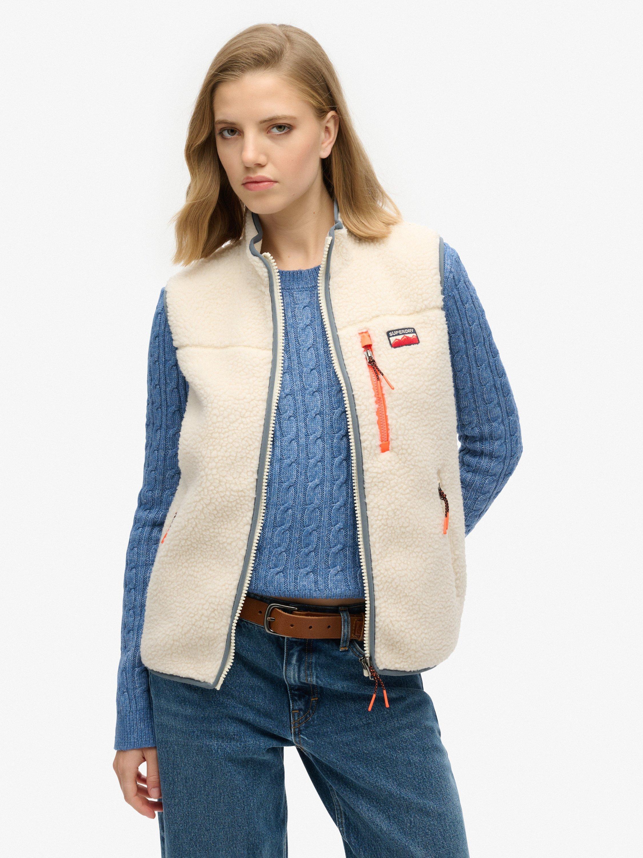 Product image 1 of 6, which shows Superdry Outdoor Fleece Gilet, Ecru, 10