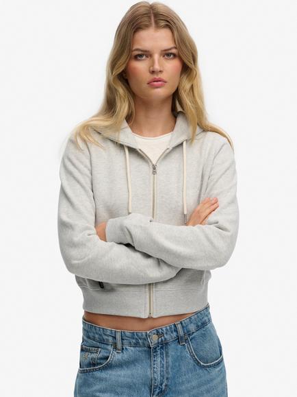Superdry Essential Logo Cropped Zip Hoodie, Glacier Grey Marl, Glacier Grey Marl