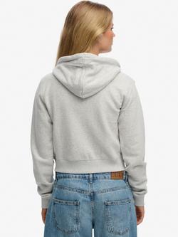 Superdry Essential Logo Cropped Zip Hoodie, Glacier Grey Marl - view 2, Glacier Grey Marl