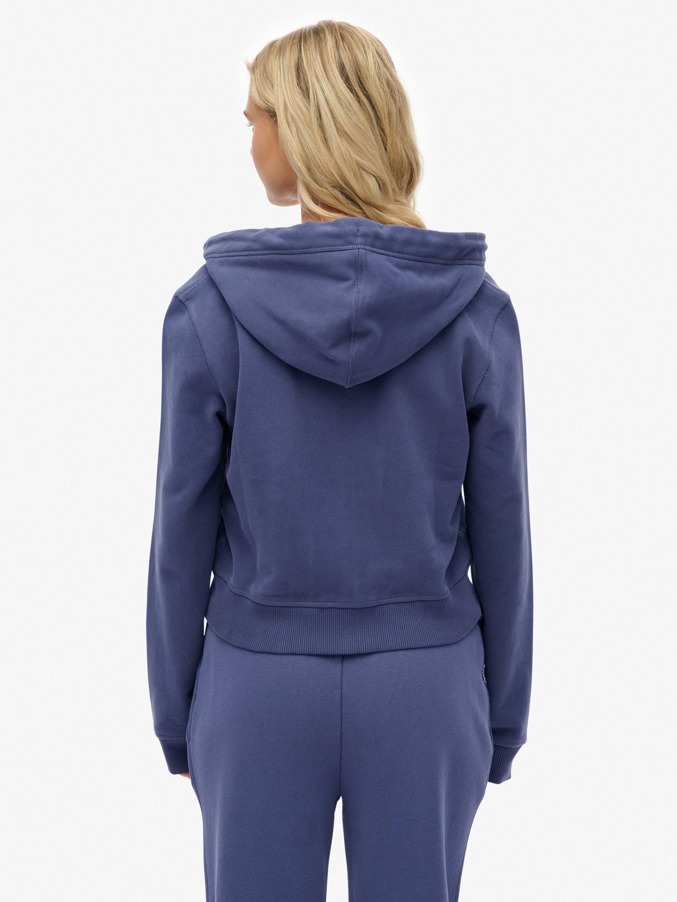 Product image 2 of 5, which shows Superdry Cotton Essential Logo Cropped Zip Hoodie, Mariner Navy, 10