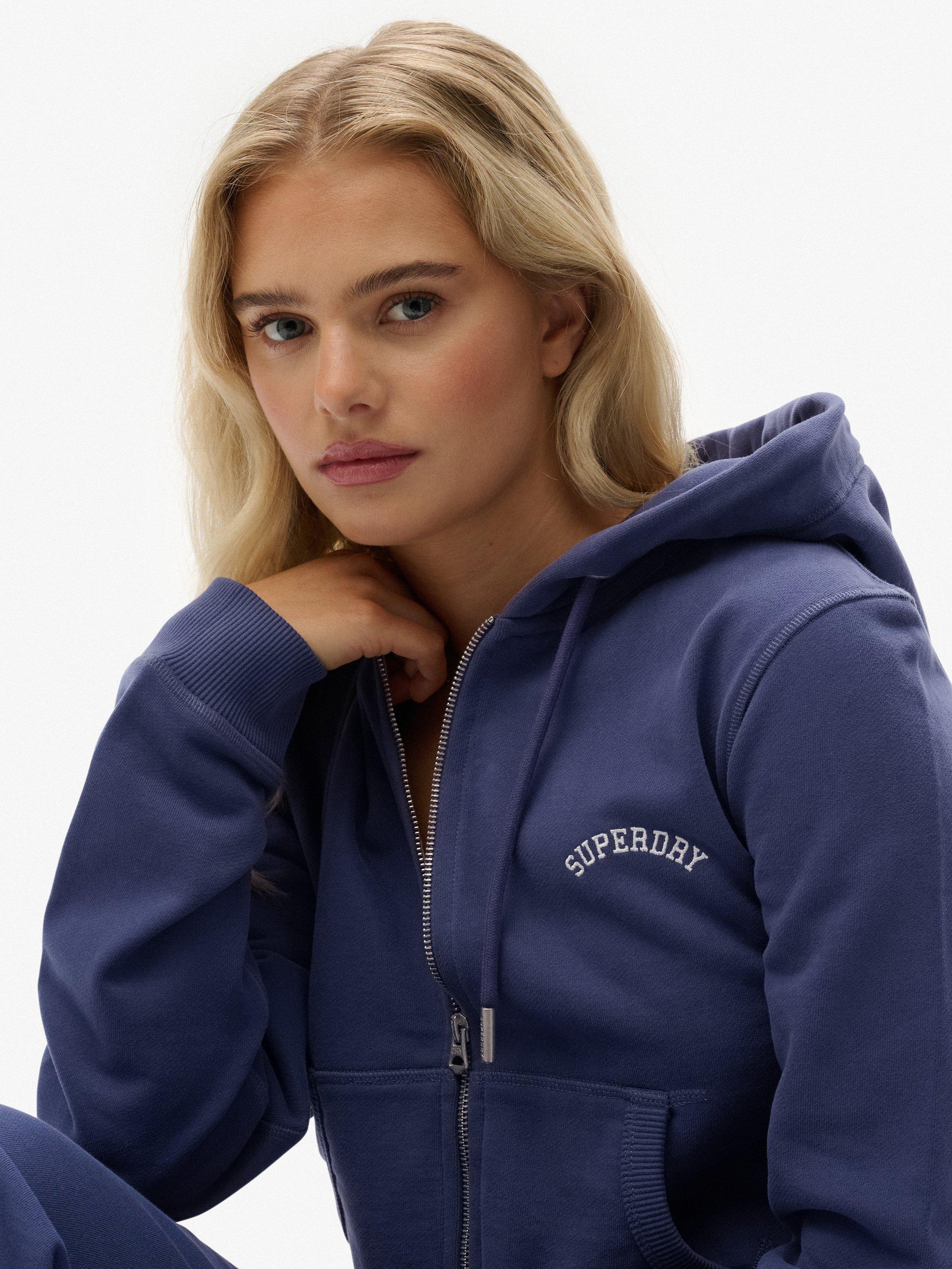 Product image 4 of 5, which shows Superdry Cotton Essential Logo Cropped Zip Hoodie, Mariner Navy, 10