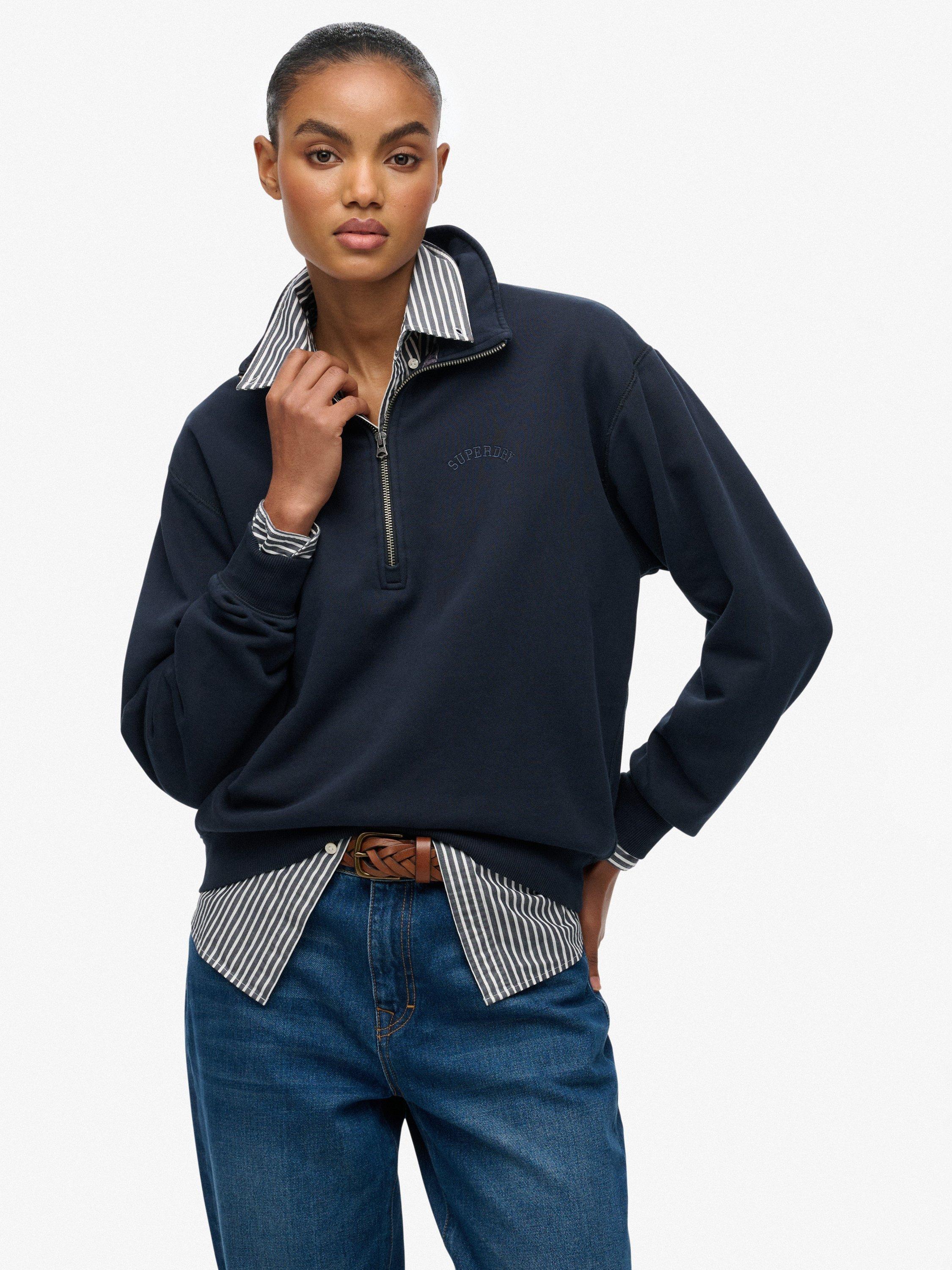 Product image 1 of 5, which shows Superdry Essential Logo Garment Dye 1/2 Zip Jumper, Eclipse Navy, 10