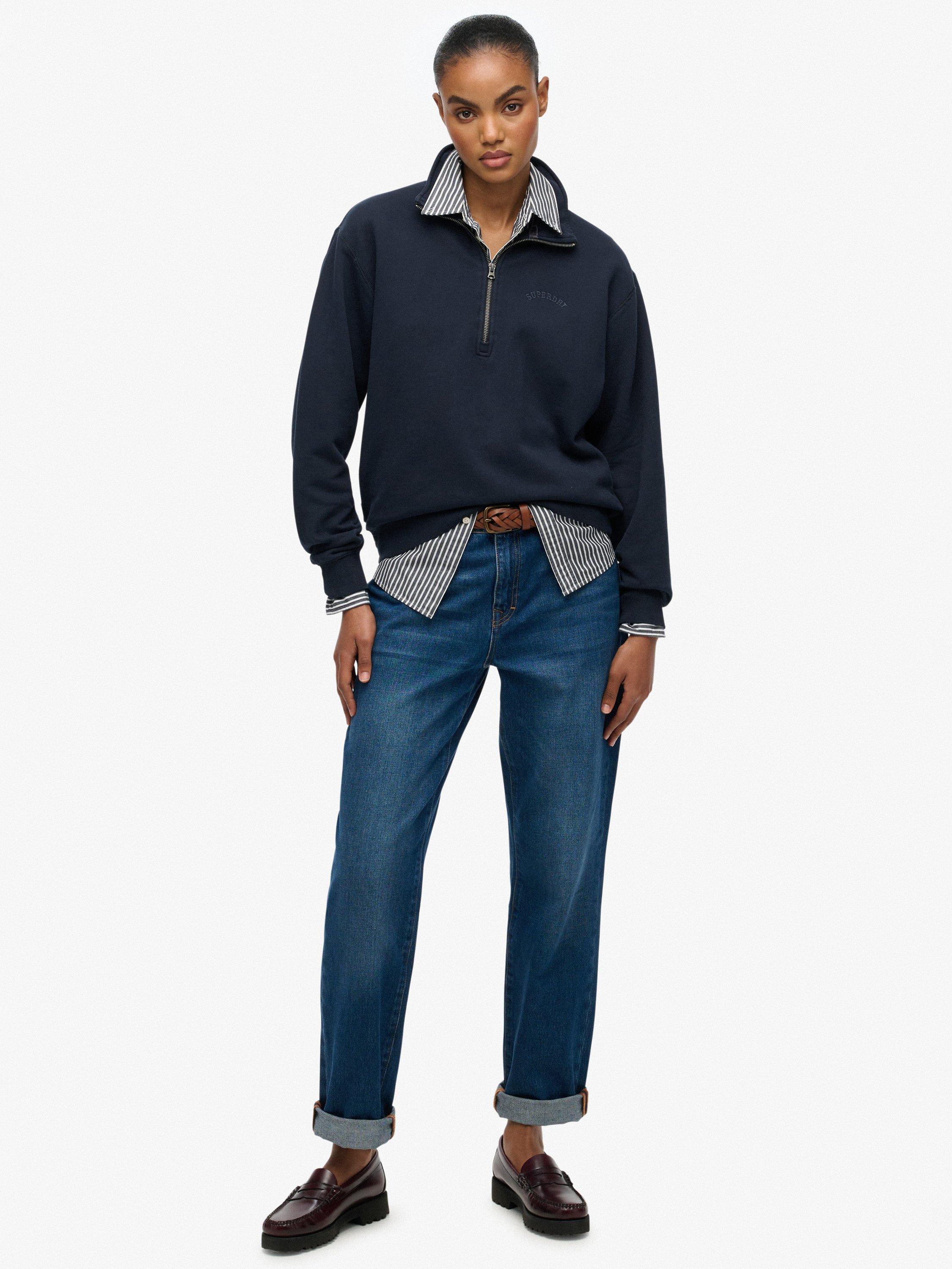 Product image 3 of 5, which shows Superdry Essential Logo Garment Dye 1/2 Zip Jumper, Eclipse Navy, 10