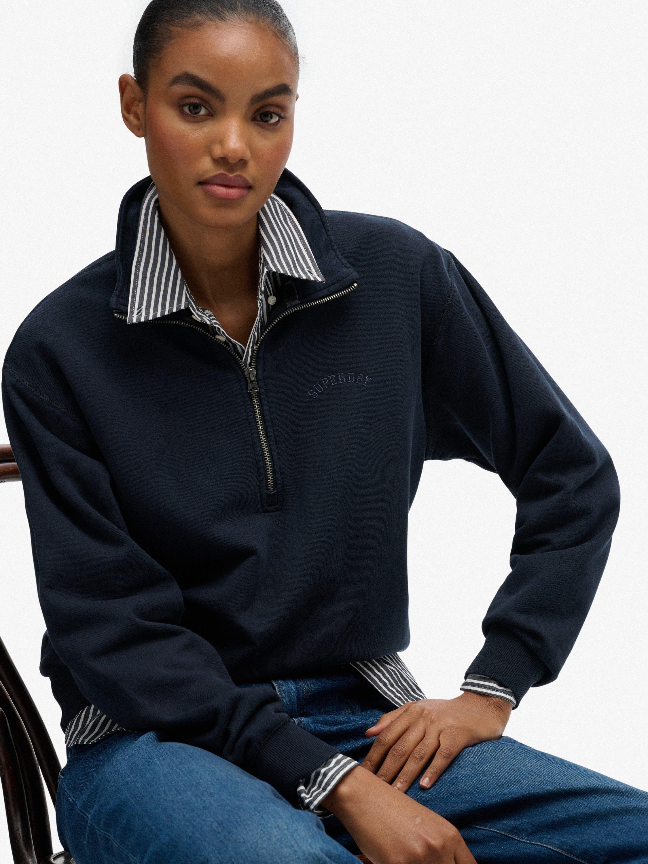 Product image 4 of 5, which shows Superdry Essential Logo Garment Dye 1/2 Zip Jumper, Eclipse Navy, 10