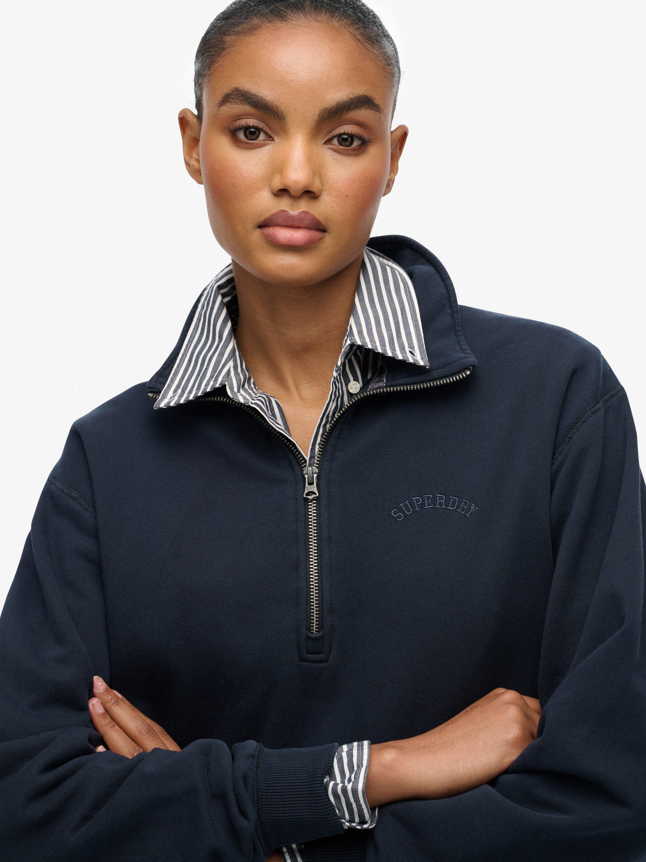 Product image 5 of 5, which shows Superdry Essential Logo Garment Dye 1/2 Zip Jumper, Eclipse Navy, 10