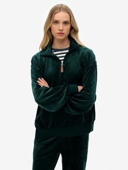 Superdry Country Club Velour Quarter Zip, Enamel Green