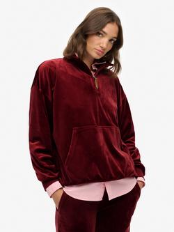 Superdry Country Club Velour Quarter Zip, Stanton Red