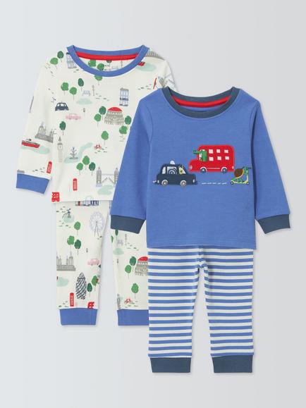 John Lewis Baby London Pyjama Set, Pack of 2, Blue Multi, Blue Multi