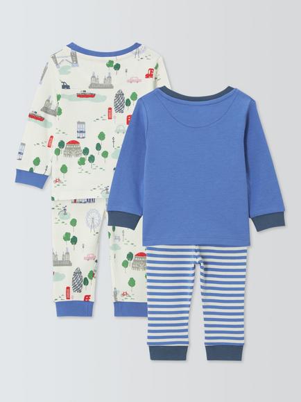 John Lewis Baby London Pyjama Set, Pack of 2, Blue Multi - view 2, Blue Multi