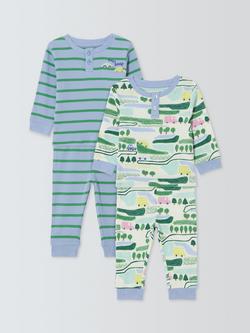 John Lewis Baby Vehicle Ribbed Pyjamas, Pack of 2, Blue Multi, Blue Multi