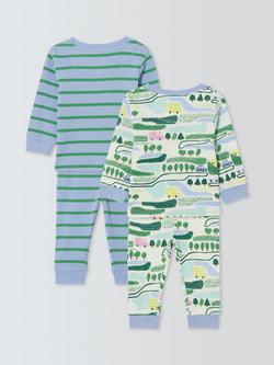 John Lewis Baby Vehicle Ribbed Pyjamas, Pack of 2, Blue Multi - view 2, Blue Multi