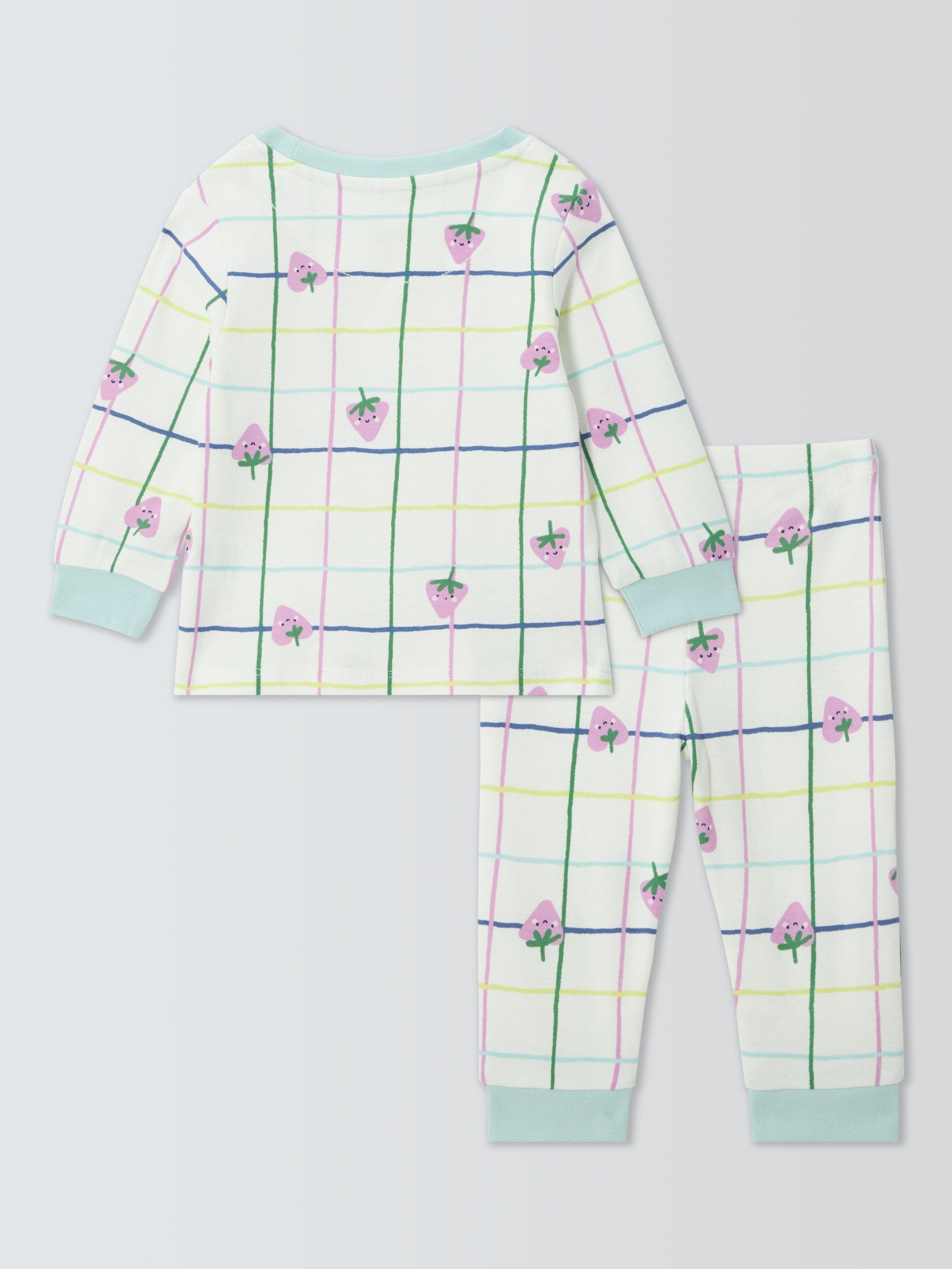 Product image 2 of 3, which shows John Lewis Baby Cotton Strawberry Check Pyjama Set, White Multi, 3-6 months