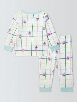 John Lewis Baby Cotton Strawberry Check Pyjama Set, White Multi - view 2, White Multi