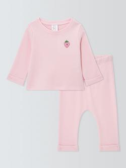 John Lewis Baby Cotton Strawberry Pyjama Set, Pink, Pink