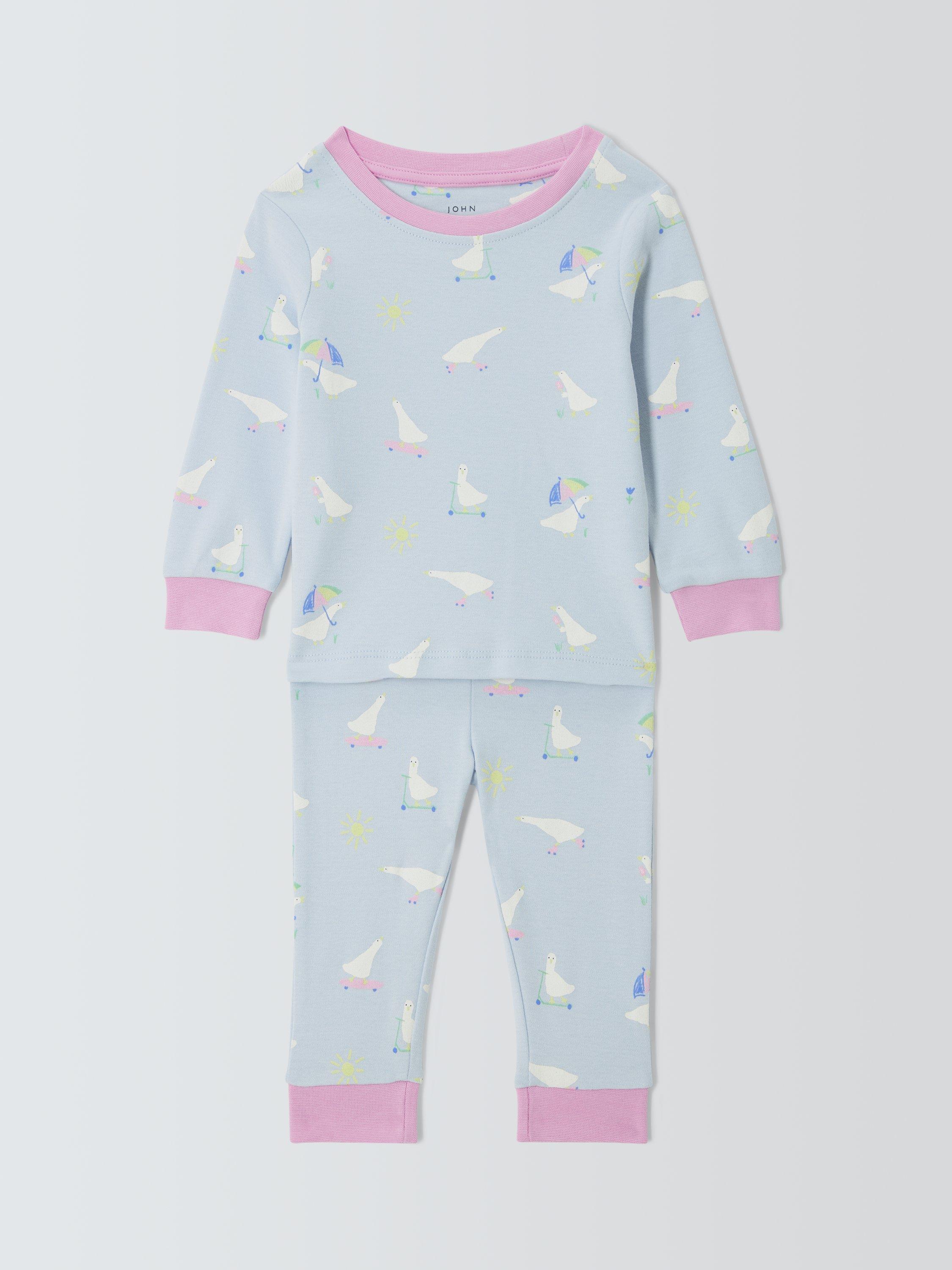 Product image 1 of 3, which shows John Lewis Baby Cotton Duck Print Pyjama Set, Blue Multi, 3-6 months