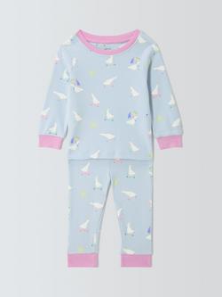 John Lewis Baby Cotton Duck Print Pyjama Set, Blue Multi, Blue Multi