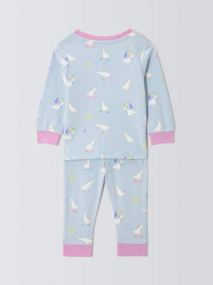 John Lewis Baby Cotton Duck Print Pyjama Set, Blue Multi - view 2, Blue Multi
