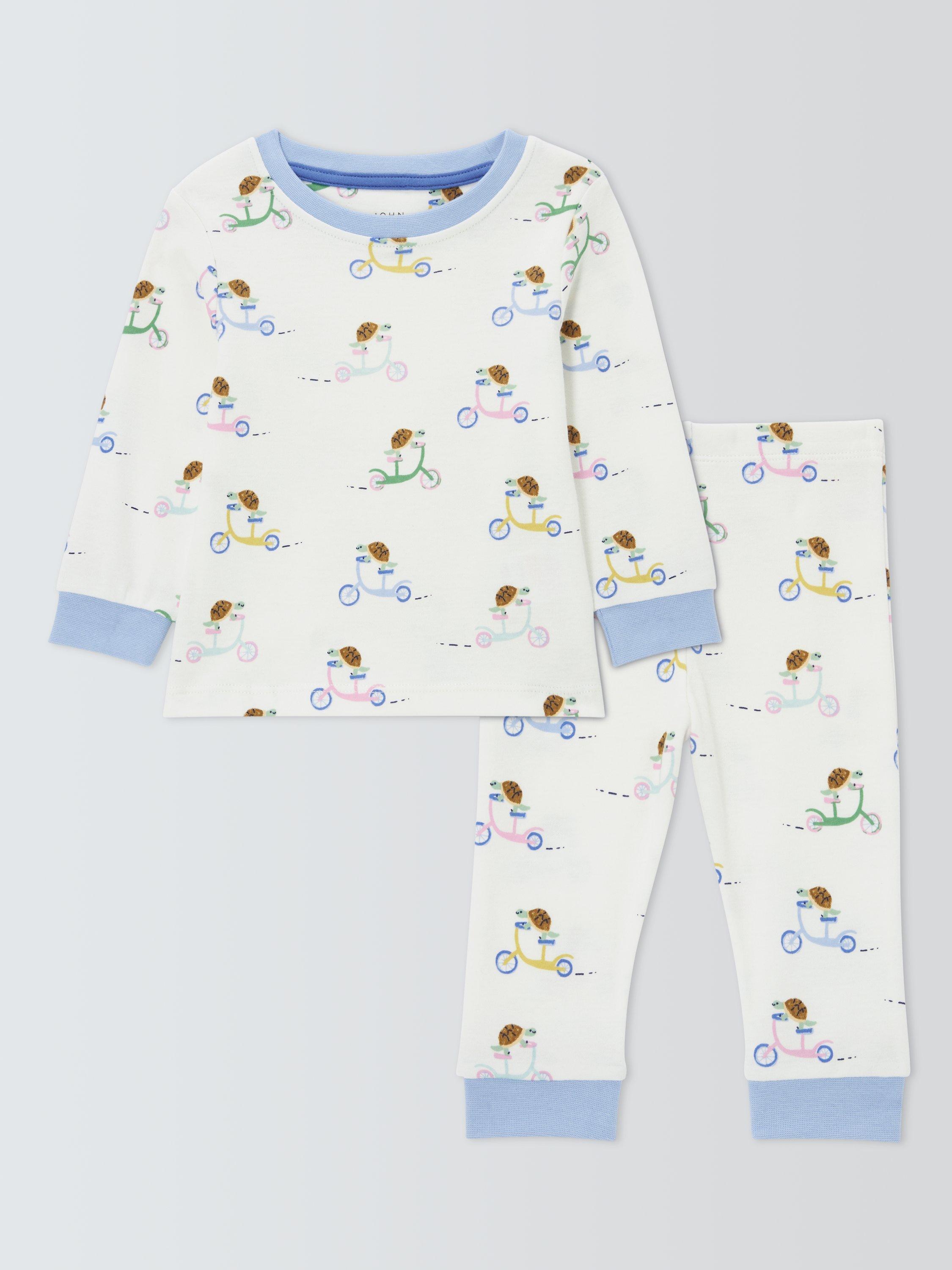 Product image 1 of 3, which shows John Lewis Baby Cotton Tortoise Print Pyjama Set, White Multi, 3-6 months