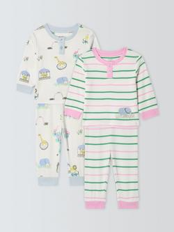 John Lewis Baby Zoo Ribbed Pyjamas, Pack of 2, Multi, Multi