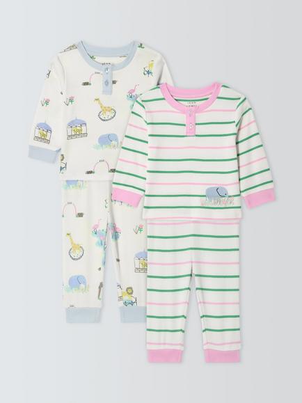 John Lewis Baby Zoo Ribbed Pyjamas, Pack of 2, Multi, Multi