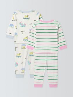 John Lewis Baby Zoo Ribbed Pyjamas, Pack of 2, Multi - view 2, Multi